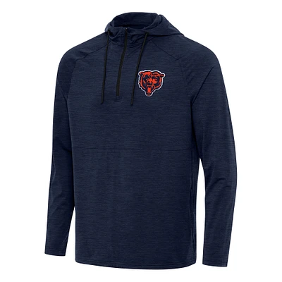 Men's Antigua Heather Navy Chicago Bears Spikes Quarter-Zip Pullover Hoodie
