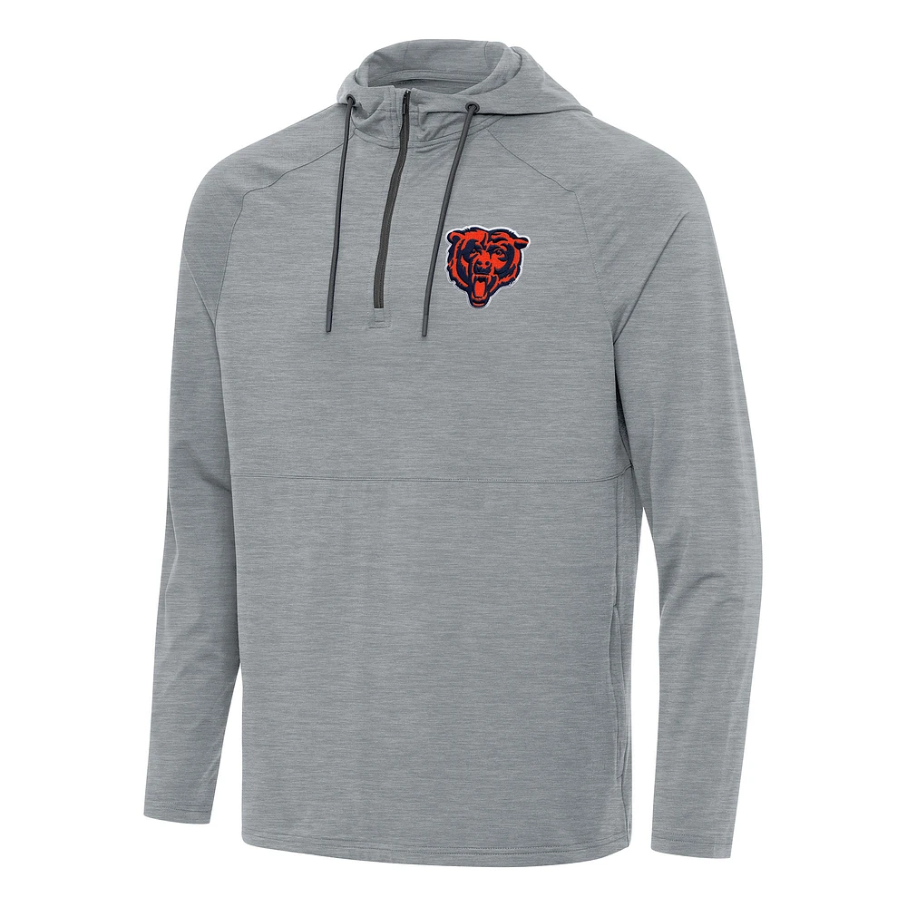 Men's Antigua Heather Gray Chicago Bears Spikes Quarter-Zip Pullover Hoodie