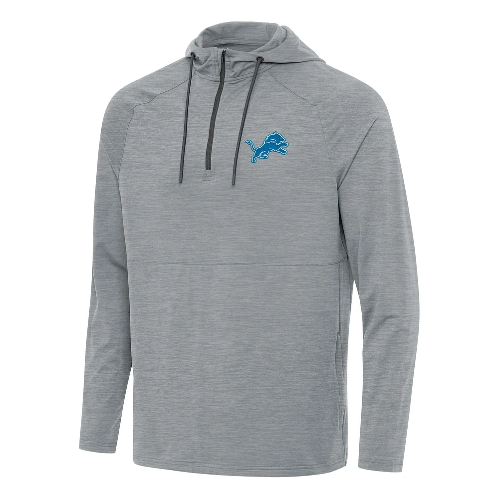 Men's Antigua Heather Gray Detroit Lions Spikes Quarter-Zip Pullover Hoodie