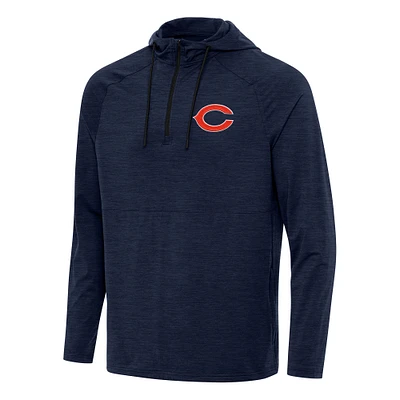 Men's Antigua Heather Navy Chicago Bears Spikes Quarter-Zip Pullover Hoodie