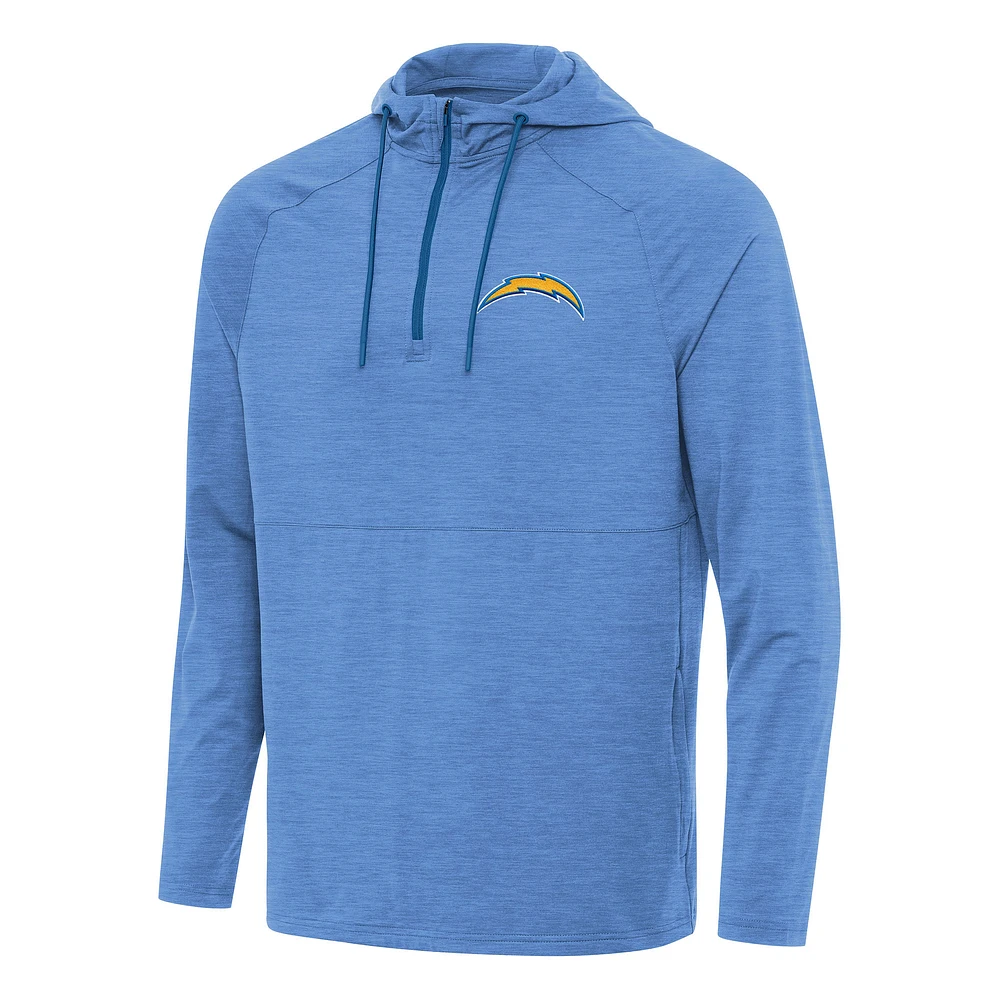 Men's Antigua Heather Powder Blue Los Angeles Chargers Spikes Quarter-Zip Pullover Hoodie