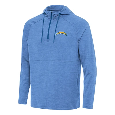 Men's Antigua  Heather Powder Blue Los Angeles Chargers Spikes Quarter-Zip Pullover Hoodie