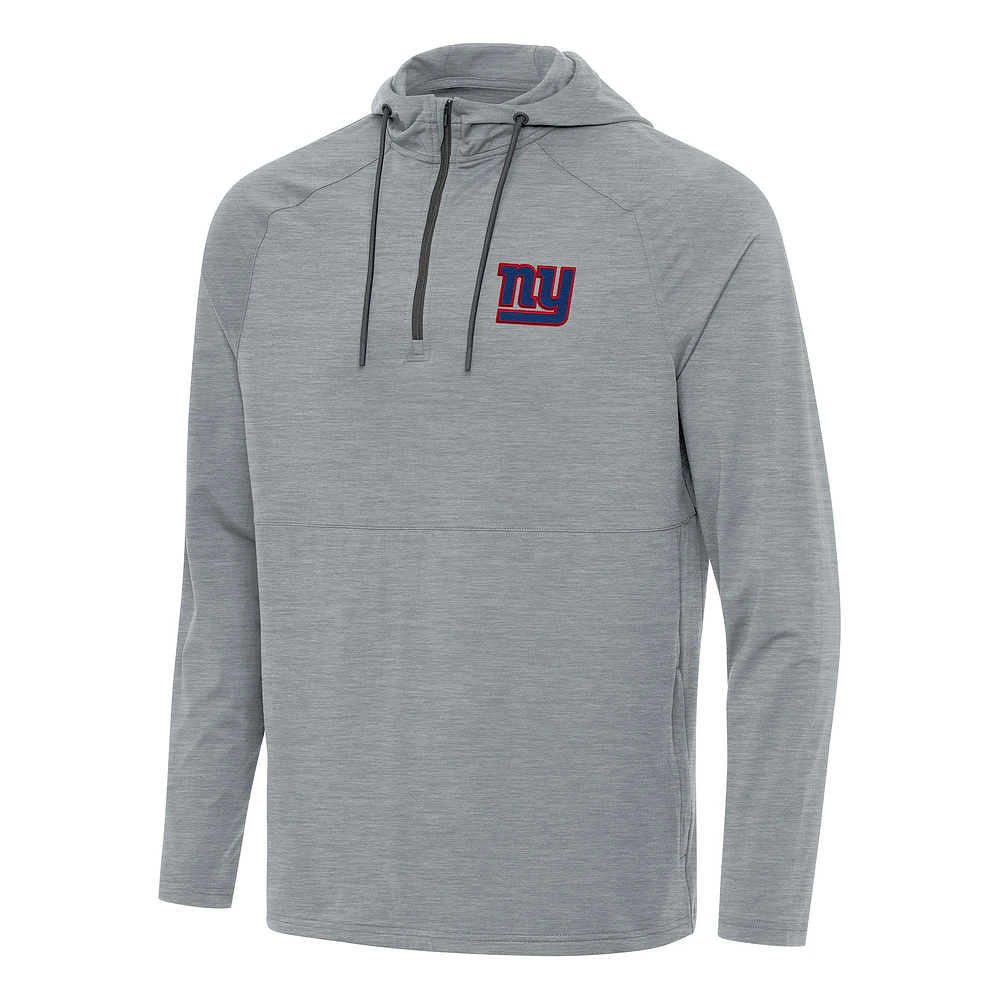Men's Antigua Heather Gray New York Giants Spikes Quarter-Zip Pullover Hoodie