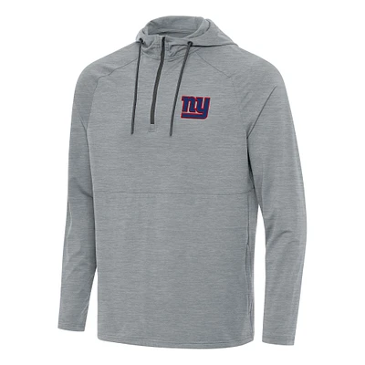 Men's Antigua Heather Gray New York Giants Spikes Quarter-Zip Pullover Hoodie