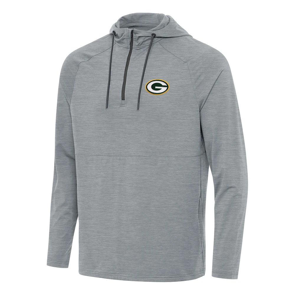 Men's Antigua Heather Gray Green Bay Packers Spikes Quarter-Zip Pullover Hoodie