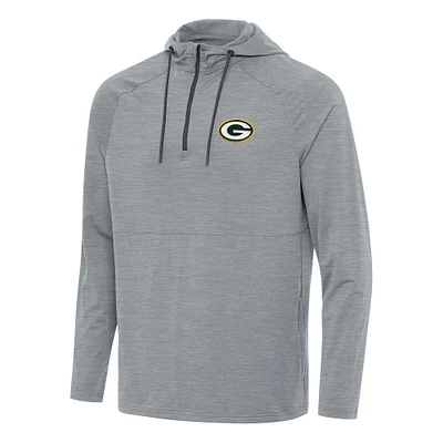 Men's Antigua Heather Gray Green Bay Packers Spikes Quarter-Zip Pullover Hoodie