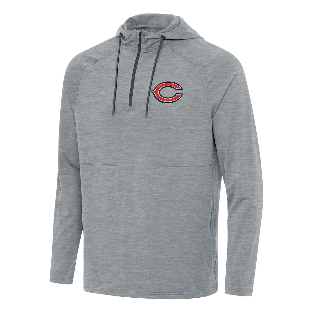 Men's Antigua Heather Gray Chicago Bears Spikes Quarter-Zip Pullover Hoodie