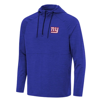 Men's Antigua Heather Royal New York Giants Spikes Quarter-Zip Pullover Hoodie