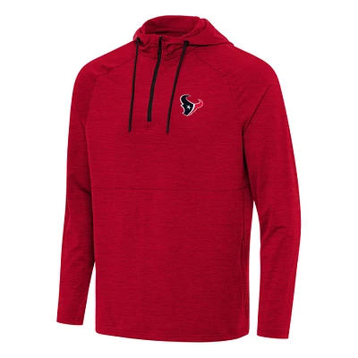 Men's Antigua Heather Red Houston Texans Spikes Quarter-Zip Pullover Hoodie