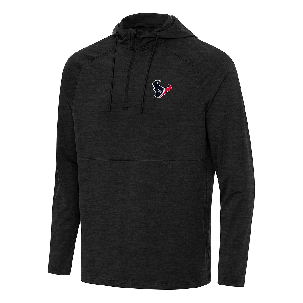 Men's Antigua Heather Black Houston Texans Spikes Quarter-Zip Pullover Hoodie