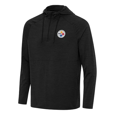 Men's Antigua Heather Pittsburgh Steelers Spikes Quarter-Zip Pullover Hoodie