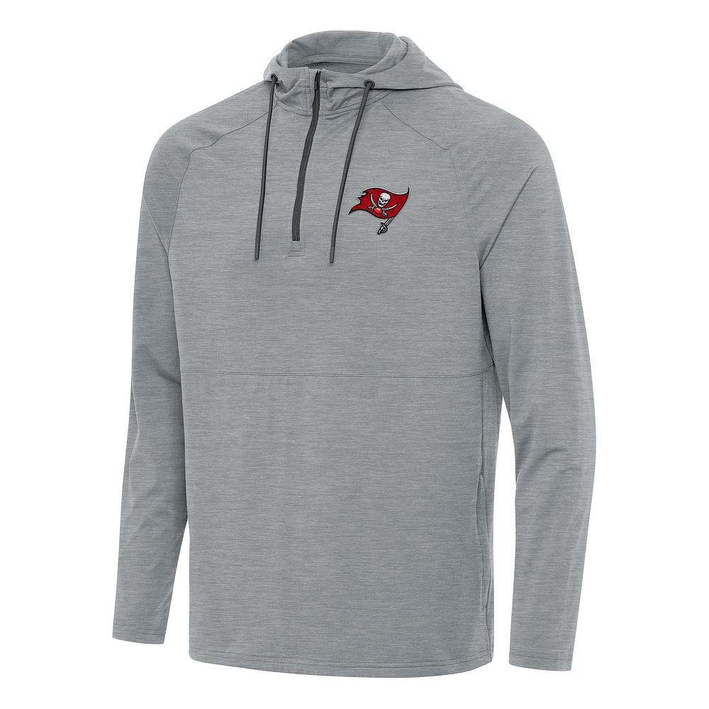 Men's Antigua Heather Gray Tampa Bay Buccaneers Spikes Quarter-Zip Pullover Hoodie