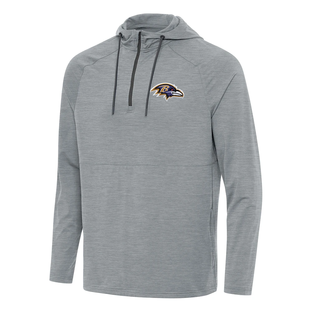 Men's Antigua Heather Gray Baltimore Ravens Spikes Quarter-Zip Pullover Hoodie