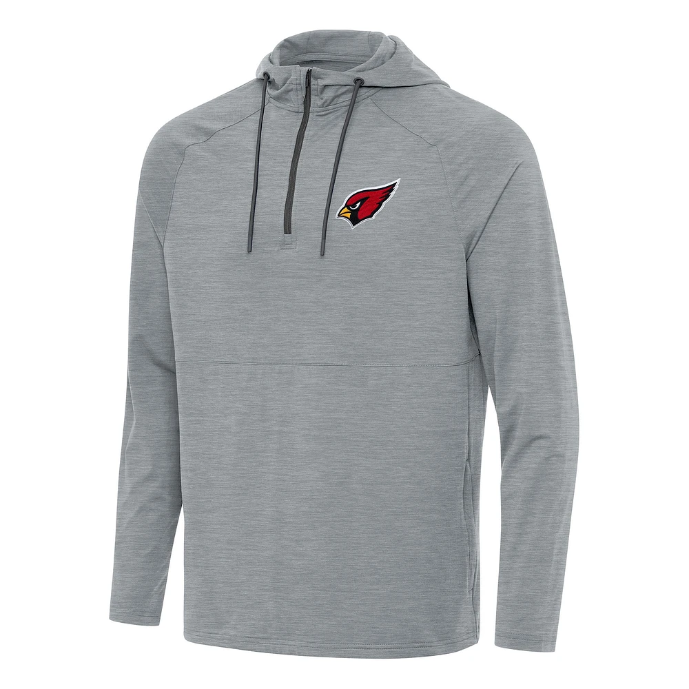 Men's Antigua Heather Gray Arizona Cardinals Spikes Quarter-Zip Pullover Hoodie