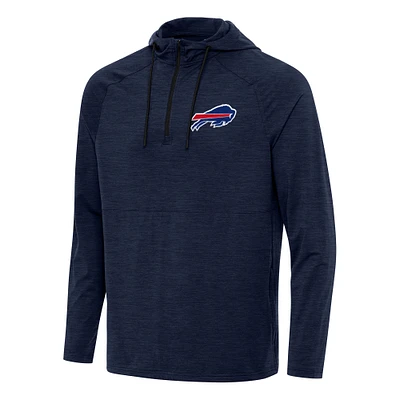Men's Antigua Heather Navy Buffalo Bills Spikes Quarter-Zip Pullover Hoodie