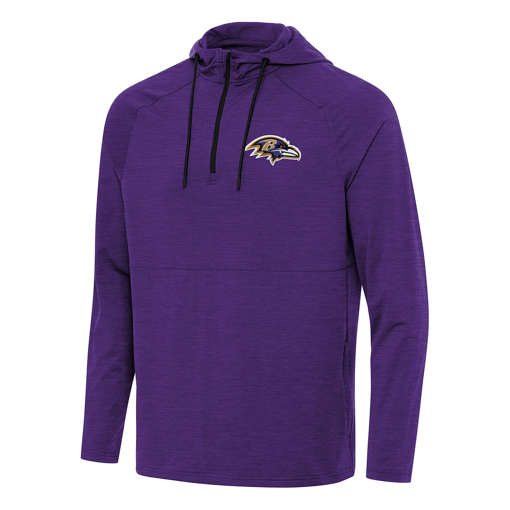 Men's Antigua Heather Purple Baltimore Ravens Spikes Quarter-Zip Pullover Hoodie