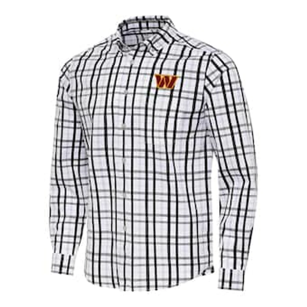 Men's Antigua Black/Gray Washington Commanders Tending Woven Tri-Blend Long Sleeve Button-Down Shirt