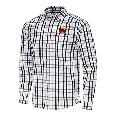 Men's Antigua Black/Gray Washington Commanders Tending Woven Tri-Blend Long Sleeve Button-Down Shirt