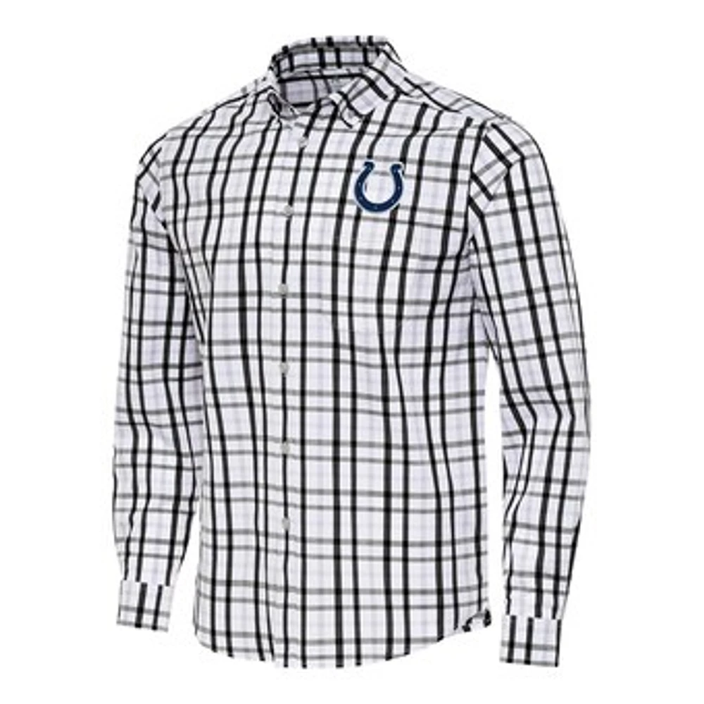 Men's Antigua Black/Gray Indianapolis Colts Tending Woven Tri-Blend Long Sleeve Button-Down Shirt