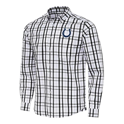 Men's Antigua Black/Gray Indianapolis Colts Tending Woven Tri-Blend Long Sleeve Button-Down Shirt