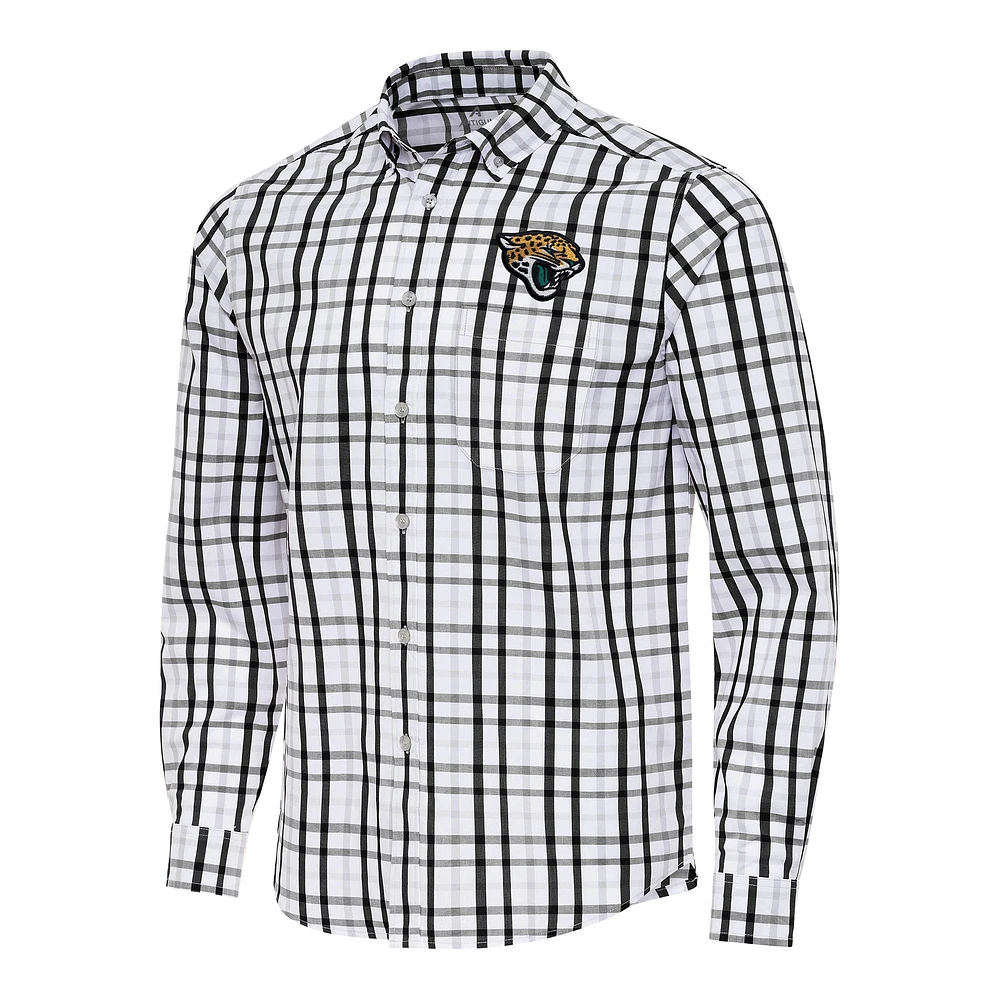 Men's Antigua Black/Gray Jacksonville Jaguars Tending Woven Tri-Blend Long Sleeve Button-Down Shirt