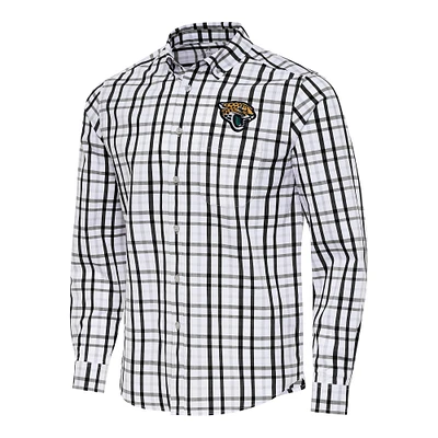 Men's Antigua Black/Gray Jacksonville Jaguars Tending Woven Tri-Blend Long Sleeve Button-Down Shirt