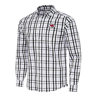 Men's Antigua /Gray Kansas City Chiefs Tending Woven Tri-Blend Long Sleeve Button-Down Shirt