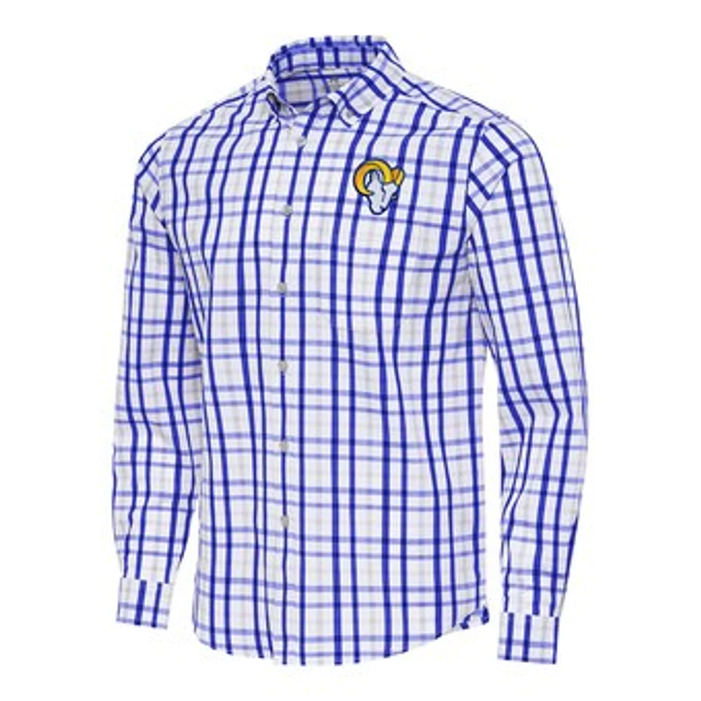 Men's Antigua Royal/Gray Los Angeles Rams Tending Woven Tri-Blend Long Sleeve Button-Down Shirt