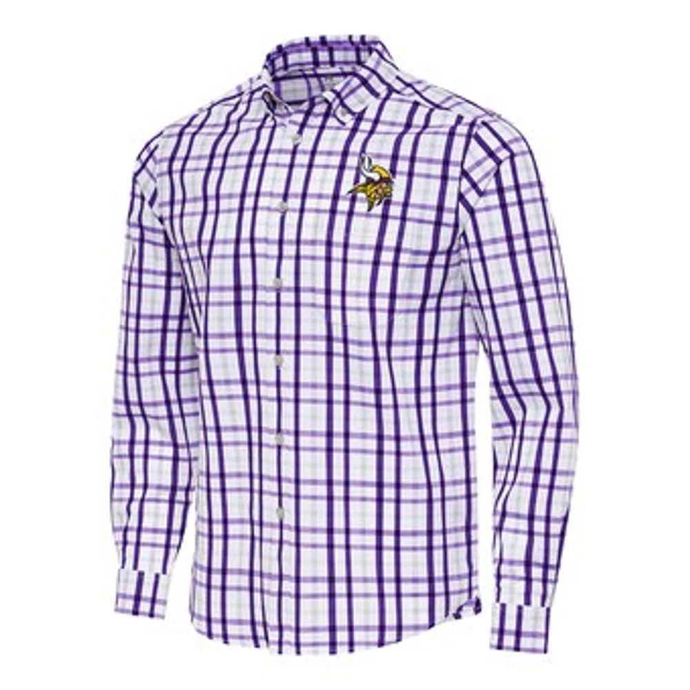 Men's Antigua /Gray Minnesota Vikings Tending Woven Tri-Blend Long Sleeve Button-Down Shirt