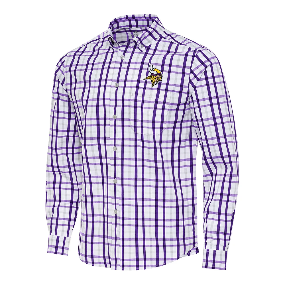 Men's Antigua /Gray Minnesota Vikings Tending Woven Tri-Blend Long Sleeve Button-Down Shirt