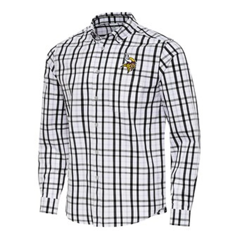 Men's Antigua /Gray Minnesota Vikings Tending Woven Tri-Blend Long Sleeve Button-Down Shirt
