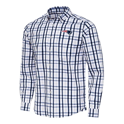 Men's Antigua Navy/Gray New England Patriots Tending Woven Tri-Blend Long Sleeve Button-Down Shirt