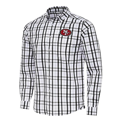 Men's Antigua Black/Gray San Francisco 49ers Tending Woven Tri-Blend Long Sleeve Button-Down Shirt
