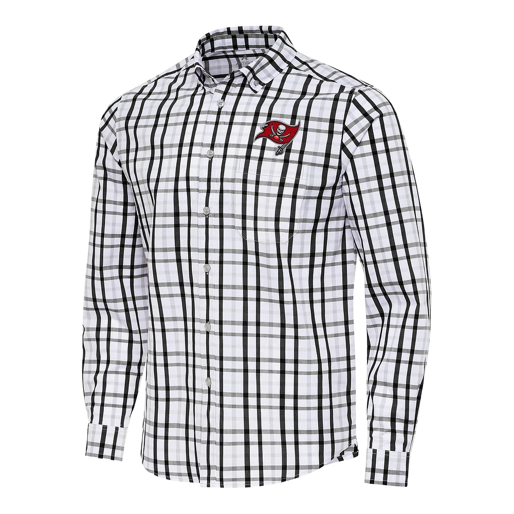 Men's Antigua /Gray Tampa Bay Buccaneers Tending Woven Tri-Blend Long Sleeve Button-Down Shirt