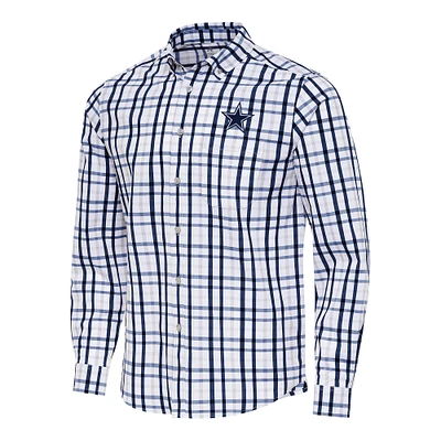 Men's Antigua Navy/Gray Dallas Cowboys Tending Woven Tri-Blend Long Sleeve Button-Down Shirt