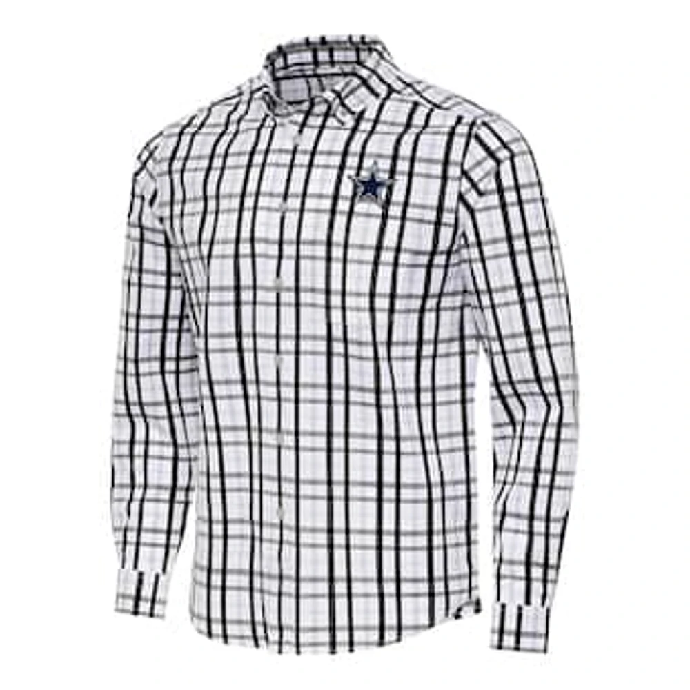Men's Antigua Black/Gray Dallas Cowboys Tending Woven Tri-Blend Long Sleeve Button-Down Shirt