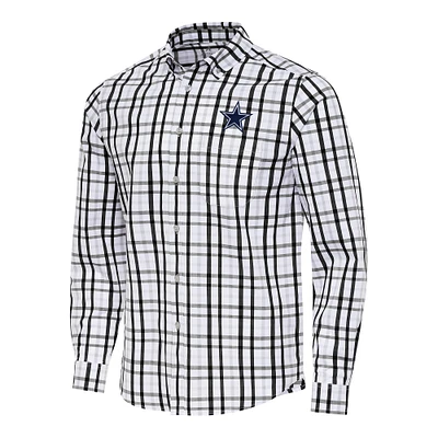 Men's Antigua Black/Gray Dallas Cowboys Tending Woven Tri-Blend Long Sleeve Button-Down Shirt