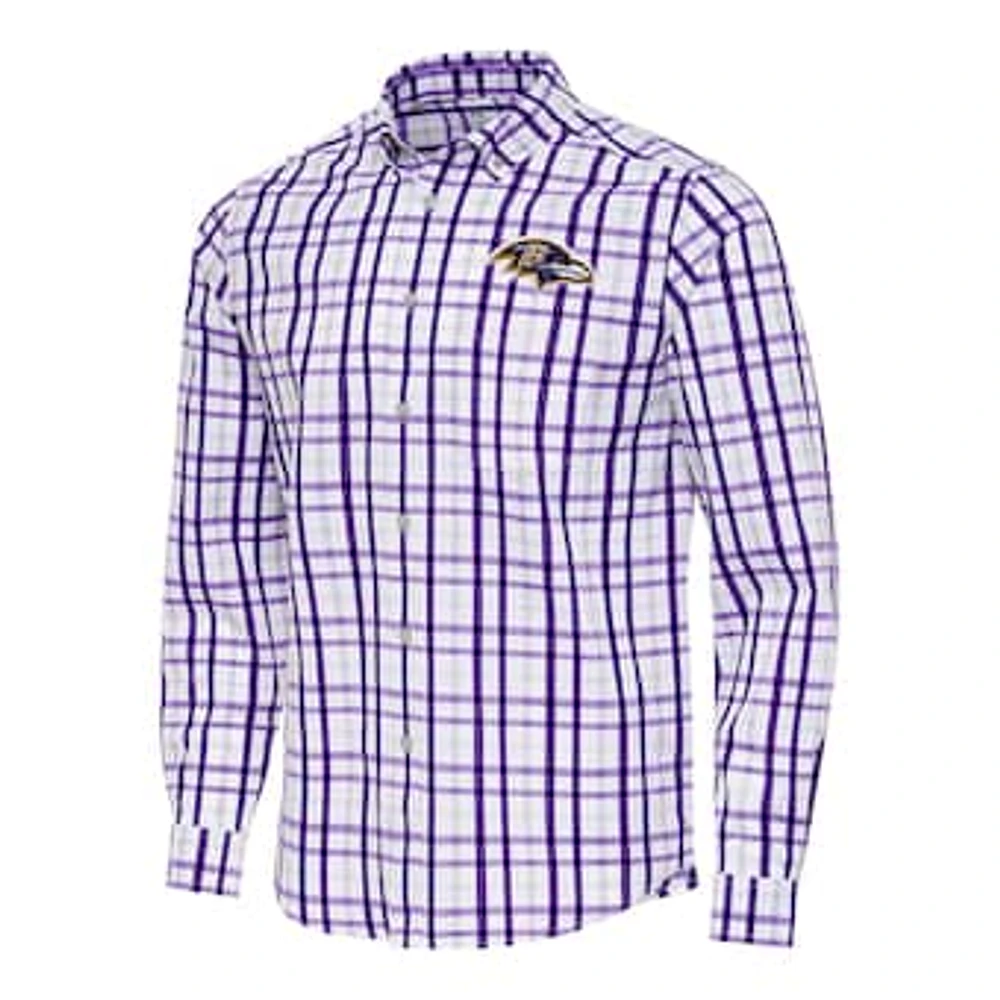 Men's Antigua /Gray Baltimore Ravens Tending Woven Tri-Blend Long Sleeve Button-Down Shirt