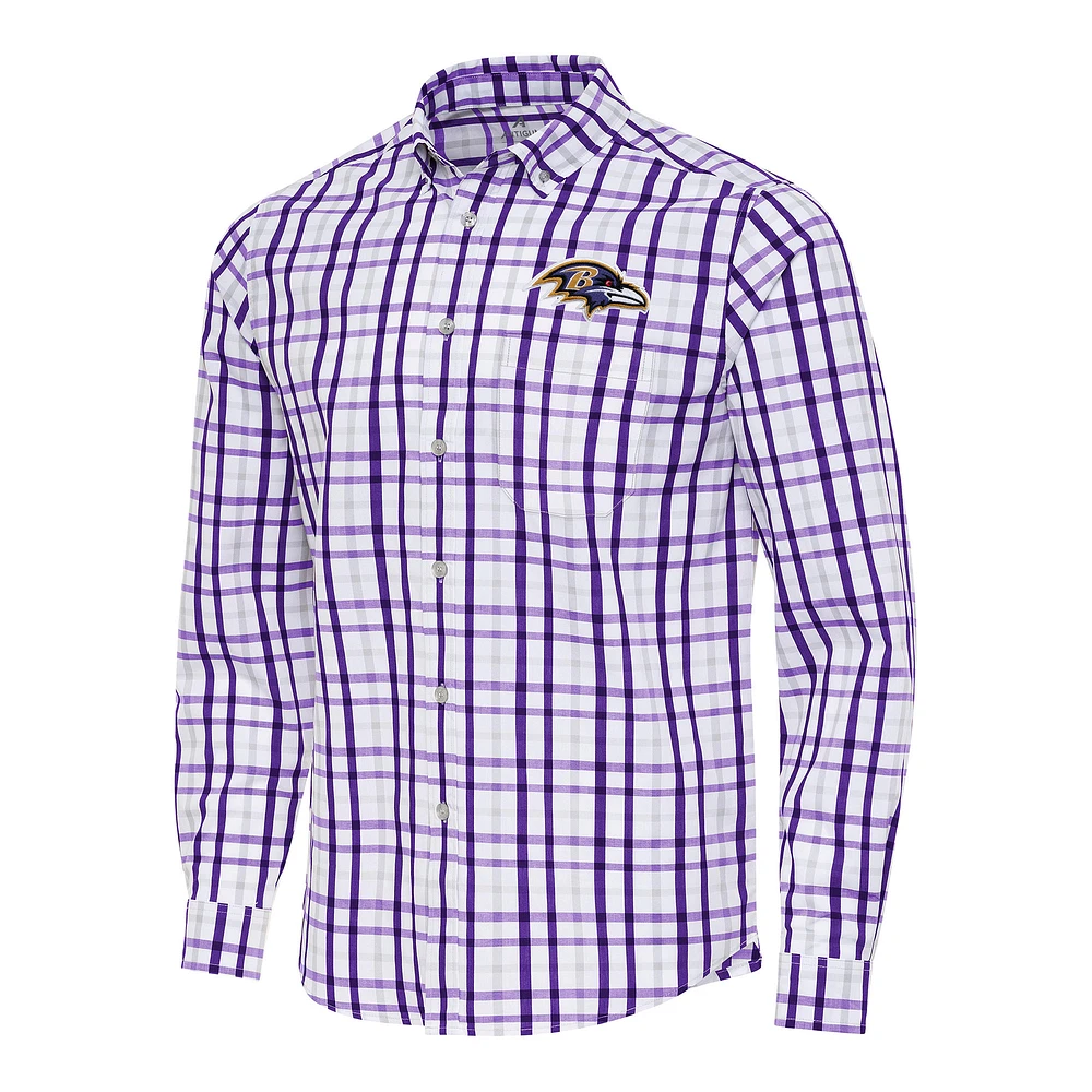 Men's Antigua /Gray Baltimore Ravens Tending Woven Tri-Blend Long Sleeve Button-Down Shirt