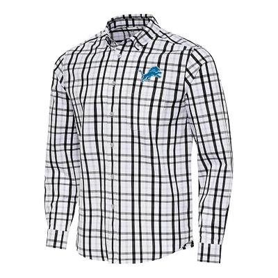Men's Antigua Black/Gray Detroit Lions Tending Woven Tri-Blend Long Sleeve Button-Down Shirt