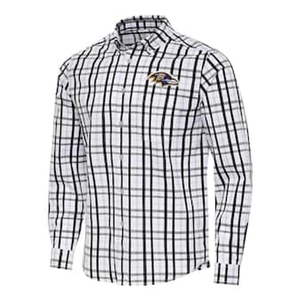 Men's Antigua /Gray Baltimore Ravens Tending Woven Tri-Blend Long Sleeve Button-Down Shirt