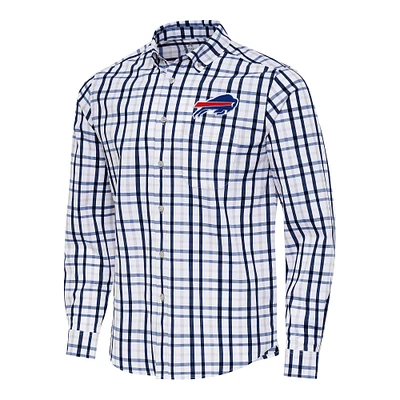 Men's Antigua Navy/Gray Buffalo Bills Tending Woven Tri-Blend Long Sleeve Button-Down Shirt