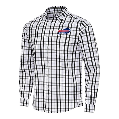 Men's Antigua /Gray Buffalo Bills Tending Woven Tri-Blend Long Sleeve Button-Down Shirt