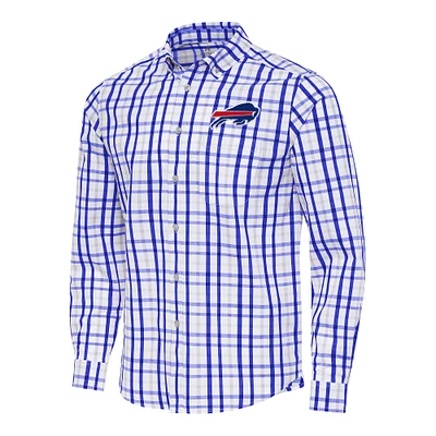 Men's Antigua Royal/Gray Buffalo Bills Tending Woven Tri-Blend Long Sleeve Button-Down Shirt