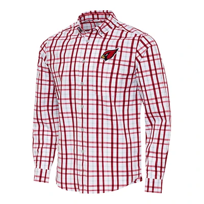 Men's Antigua Cardinal/Gray Arizona Cardinals Tending Woven Tri-Blend Long Sleeve Button-Down Shirt