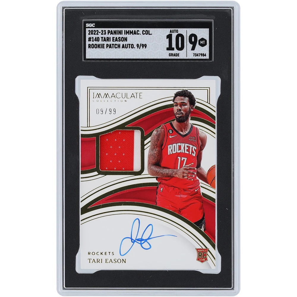 Tari Eason Houston Rockets Autographed 2022-23 Panini Immaculate Collection Dual-Color Patch Relic #140 #9/99 SGC Authenticated 9/10 Rookie Card