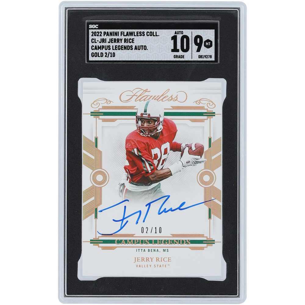 Jerry Rice Mississippi Valley State Delta Devils Autographed 2022 Panini Flawless Campus Legends #CL-JRI #2/10 SGC Authenticated 9/10 Card