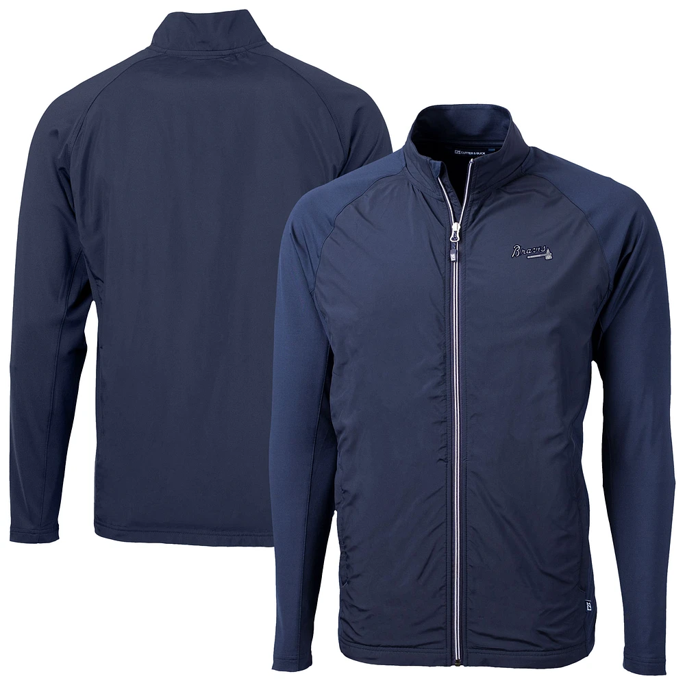 Men's Cutter & Buck Navy Atlanta Braves Adapt Eco Knit Hybrid Recycled Full-Zip Jacket