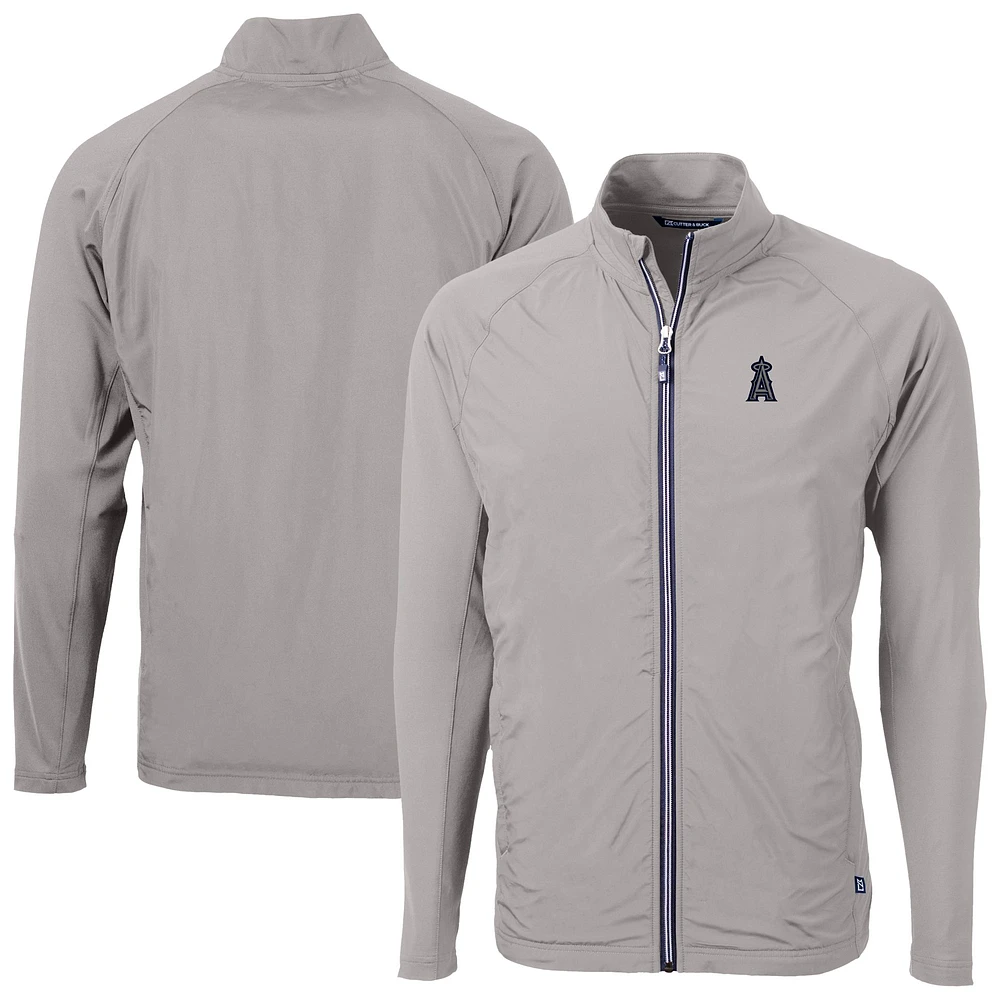 Men's Cutter & Buck Gray Los Angeles Angels Adapt Eco Knit Hybrid Recycled Full-Zip Jacket