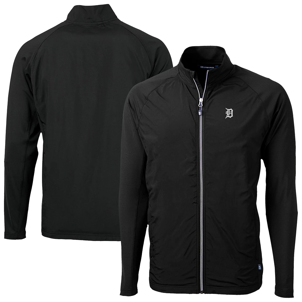 Men's Cutter & Buck Black Detroit Tigers Adapt Eco Knit Hybrid Recycled Full-Zip Jacket